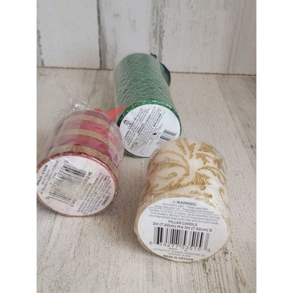 Green glitter pillar candle unscented set xmas home decor - Picture 4 of 4